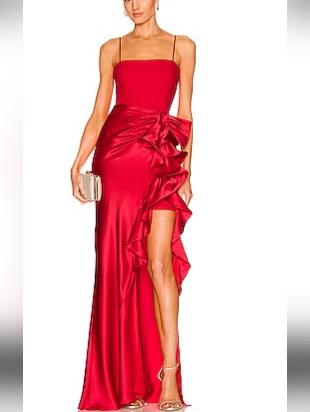 cinq a sept stunning Red Strapless Ruffle Side-Slit Satin Drina Gown size 2 NWTS